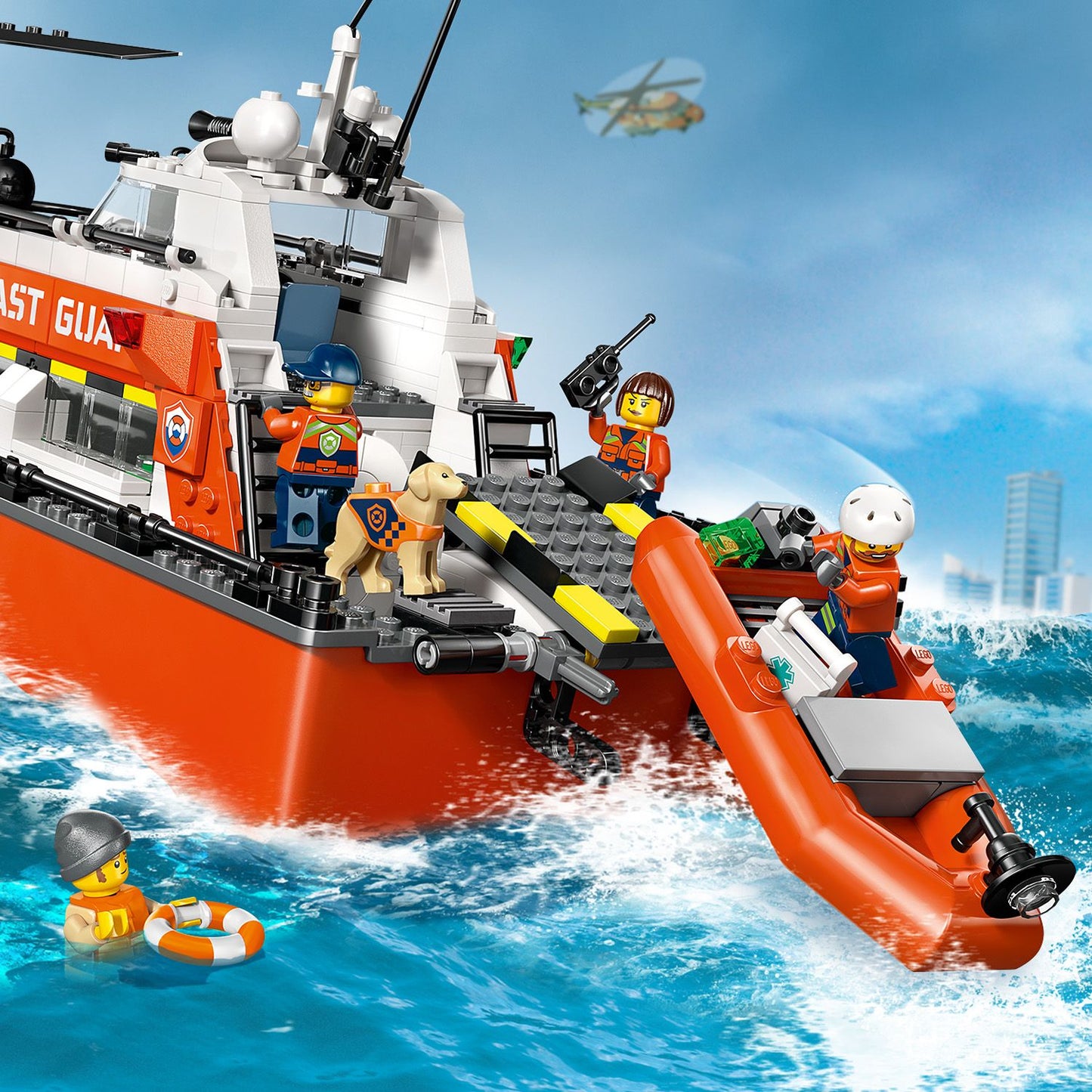 LEGO® City Kustwacht Reddingsboot met Helikopter - Rollenspelset - Speelgoed met Drijvende Boten - 60504