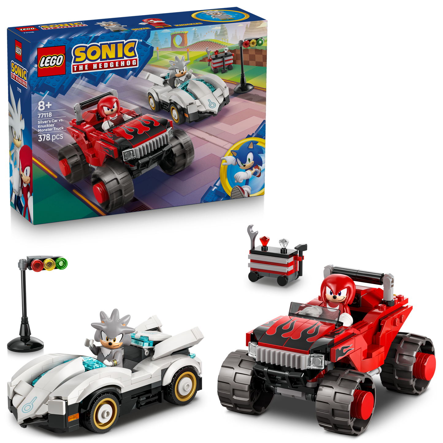 LEGO Sonic the Hedgehog Silvers Auto vs. Knuckles' Monstertruck Speelgoed voor Kinderen 77118