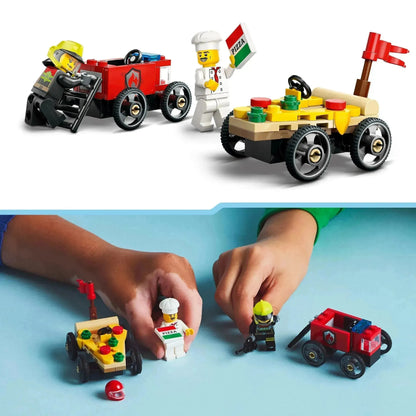 LEGO Raceauto pakket: pizzabestelwagen vs Brandweerwagen 60458 City